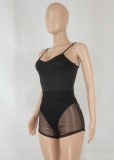 Women Summer Black Sexy Straps See Through Skinny Rompers