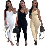 Women Summer Nude Casual Strap Sleeveless Solid Ankle Length Regular Backless Jumpsuit