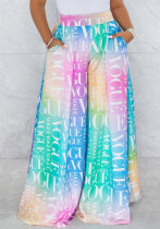Pantaloni larghi stampati estivi da donna Pantaloni larghi a vita alta con stampa geometrica in vita elasticizzata