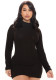 Women Autumn Black Modest Turtleneck Full Sleeves Solid Mini Sheath Sweater Dresses