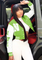 女性春グリーンフルスリーブレタープリント刺繡シングルブレストショートジャケット