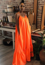 Vestido maxi largo bohemio de color sólido con correa naranja de verano para mujer