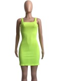 Women Summer Green Casual Sleeveless Solid Mini Bodycon Dress