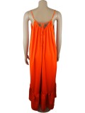 Women Summer Orange Strap Solid Color Boho Swing Long Maxi Dress