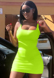 Mini vestito aderente solido senza maniche casual verde estivo da donna