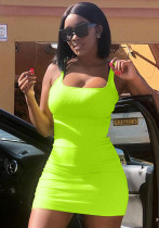 Mini vestido ajustado liso sin mangas informal verde de verano para mujer