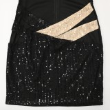 Women Summer Black Sexy Hollow Out Contrast Sequin Strap Mini Club Dress