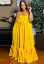 Vestido maxi largo bohemio con tirantes amarillos de verano para mujer