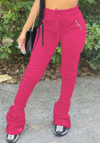 Pantaloni sportivi da donna a vita alta rosa con coulisse e cerniere solide a tutta lunghezza