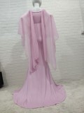 Women Spring Pink Modest V-neck Half Sleeves Solid Maternity Dress