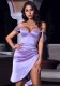 Women Summer Purple Modest Off-the-shoulder Solid Satin Ripped Mini Bodycon Dress