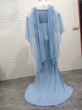 Women Spring Blue Modest V-neck Half Sleeves Solid Maternity Dress