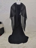 Women Spring Black Modest V-neck Half Sleeves Solid Maternity Dress