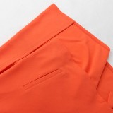 Set di pantaloncini a due pezzi regolari strappati a vita alta da donna a maniche lunghe arancioni formali a vita alta