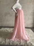 Women Spring Pink Sweet V-neck Three Quarter Sleeves Solid Lace Lace Maternity Dress