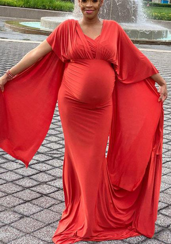 Женское весеннее красное скромное платье для беременных с v-образным вырезом и половиной рукавов