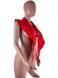Camicia regolare senza maniche con colletto rovesciato sexy rossa estiva da donna