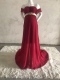 Women Summer Red Sweet Off-the-shoulder Short Sleeves Solid Lace Ruffles Maternity Dress