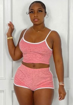 Frauen-Sommer-Rosa-beiläufiges Halter-Sleeveless hohe Taillen-festes regelmäßiges zweiteiliges Shorts-Set