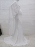Women Spring White Modest V-neck Half Sleeves Solid Maternity Dress