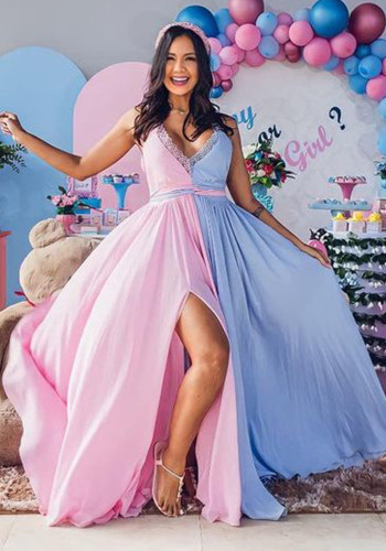 Женское летнее розовое сладкое платье без рукавов с v-образным вырезом и цветным кружевом для беременных