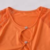 Mini abito aderente con frange e stampa a righe a maniche lunghe con scollo a O sexy arancione estivo da donna