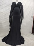 Women Spring Black Modest V-neck Half Sleeves Solid Maternity Dress