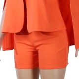 Set di pantaloncini a due pezzi regolari strappati a vita alta da donna a maniche lunghe arancioni formali a vita alta