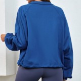 Women Spring Blue Full Sleeves Solid Pockets Regular Varsity Jacket