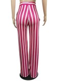 Pantaloni larghi da donna rosa estivi a vita alta Tasche con stampa a righe elastiche in vita Pantaloni larghi a tutta lunghezza