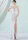 Women Summer White Romantic Strap Sleeveless Metallic Sequined Evening Dress