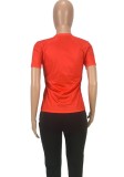 T-shirt regolare da donna con stampa animalier a maniche corte con scollo a O carino rosso estivo