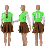 Women Spring Green Full Sleeves Letter Print Embroidery Single Breasted Short Jacket