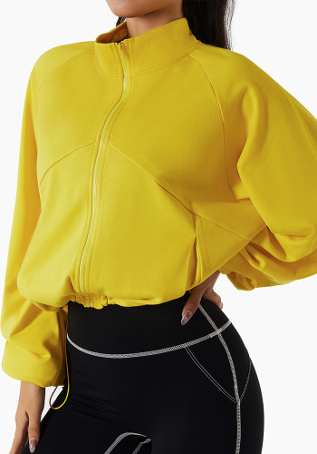 Women Spring Yellow Full Sleeves Solid Pockets Regular Jacket