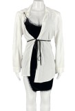 Abito estivo donna bianco modesto colletto rovesciato maniche lunghe patchwork pizzo mini abito camicetta a matita