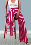 Pantaloni larghi da donna rosa estivi a vita alta Tasche con stampa a righe elastiche in vita Pantaloni larghi a tutta lunghezza
