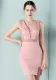 Women Summer Pink Formal V-neck Sleeveless Solid Diamonds Mini Bodycon Dress