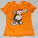 T-shirt regolare con stampa animalier a maniche corte con scollo a O e arancione estivo da donna