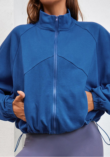Kadın Bahar Mavi Tam Kollu Katı Cepler Normal Üniversite Ceketi