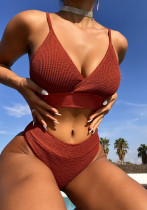 Frauen roter Bikini-Träger feste zweiteilige Badebekleidung