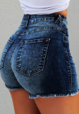 Pantaloncini di jeans corti a vita alta con cerniera a vita alta blu dritti da donna