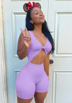 Mujer Verano Púrpura Sexy Cuello en V Sin mangas Sólido por encima de la rodilla Rompers delgados