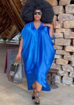 Kadınlar Yaz Mütevazı V Yaka Yarım Kollu Katı Maxi Gevşek Artı Boyutu Uzun Elbise