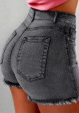 Женские летние серые прямые джинсовые шорты с высокой талией на молнии с однотонной кисточкой и короткими обычными джинсовыми шортами