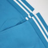 Donne Primavera Blu Stile Preppy Maniche lunghe Vita alta Stampa a righe Strappato Minigonna regolare a due pezzi