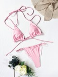 Costumi da bagno a due pezzi con cinturino per bikini rosa da donna