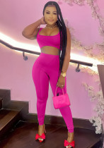 Conjunto de calças esportivas femininas verão rosa sem manga cintura alta sólida regular de duas peças