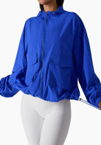 Damen Frühling Blauer Rollkragenpullover Volle Ärmel Solide Taschen Lockerer Sweatsuit