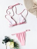 Costumi da bagno a due pezzi con cinturino per bikini rosa da donna