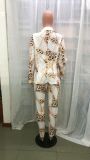 Winter Chains Print Professional Blazer and Pants Two Piece Set